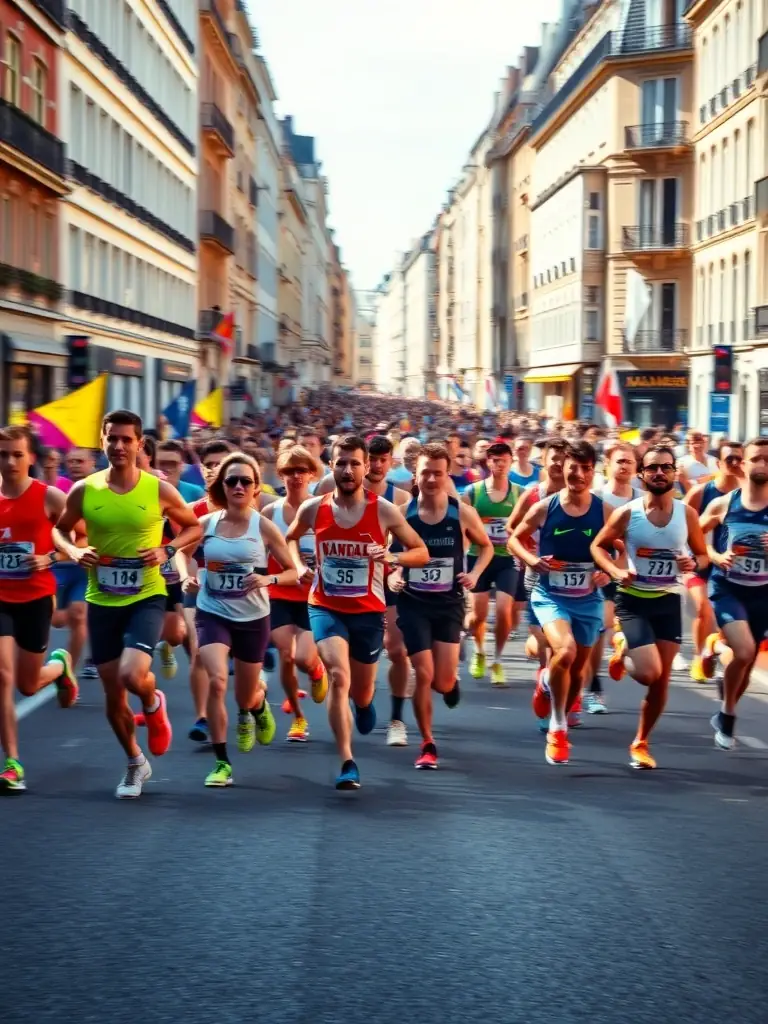 A vibrant image of runners participating in the Nantes Marathon, showcasing the energy and excitement of the event.